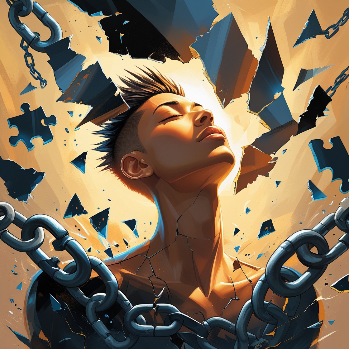 Person breaking through mental barriers